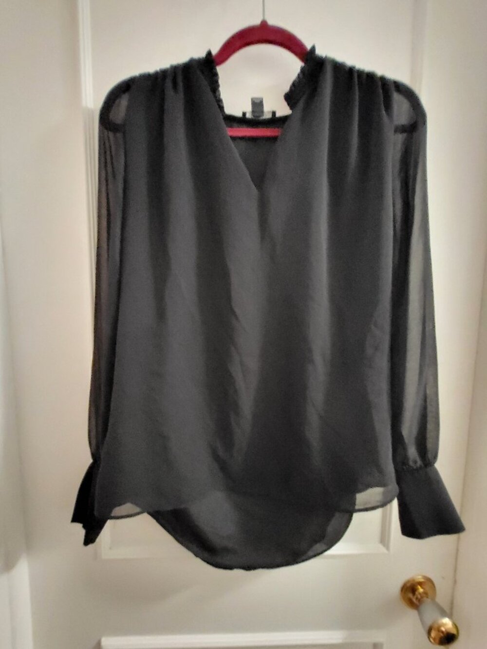 RW&CO Black Chiffon V-Neck Blouse - Size Small - Sheer Long Sleeve
